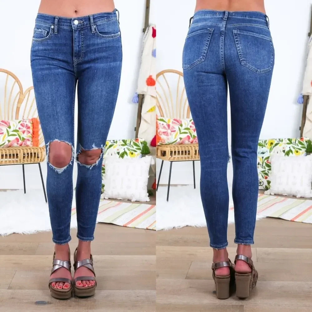 Free People High Rise Busted Knee Skinny Jeans NEW